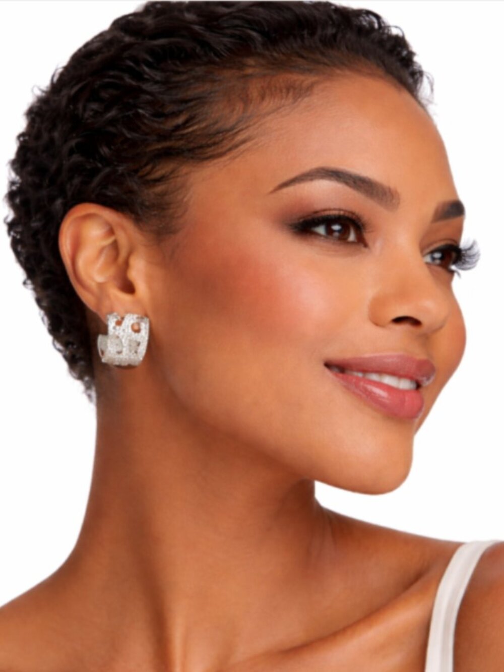 Chicos No Droop Hoop Earrings Silver Tone Cutout Hammered 1 inch